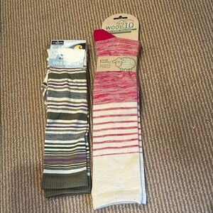 2 NWT Carhartt/wool IQ SKI TALL SOCK WOOL bundle Pink and Cream Striped Socks